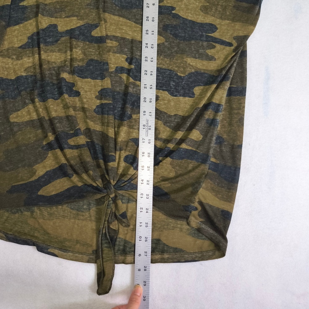 Lucky Brand Womens XL Camo Print Front Tie V-Neck Cap Sleeve Burnout Tee Olive - Picture 5 of 8